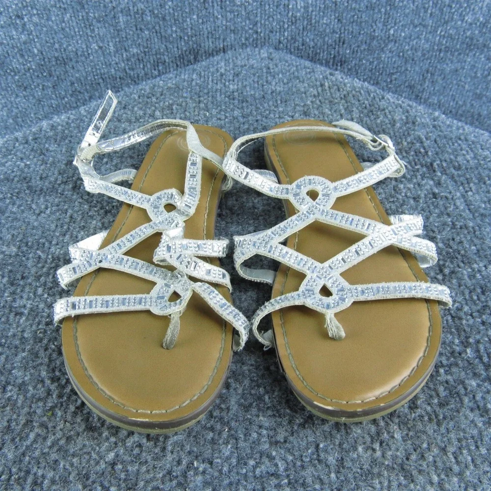 Wonder Nation Youth Girls Strappy‎ Shoes Size 1 Medium Silver Synthetic Buckle
